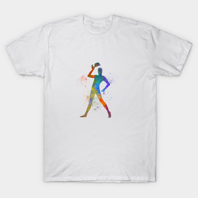 performer mime with mask dancing dancer silhouette in watercolor T-Shirt by PaulrommerArt